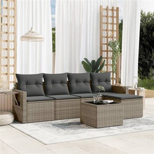 Vidaxl Gris Salon De Jardin Avec Coussins 6 Pcs, Canapés De Terrasse, Ensemble De Meubles De Patio, Mobilier D'extérieur, 3220099 - Image 3