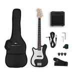 VISIONSTRING Kit Guitare Basse pour Gaucher - Pack Basse Electrique Complet avec Ampli 10W et Accessoires pour Débutants - Noir