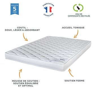 Matelas Marly 90x190 - Mousse - Hauteur 16 cm - Soutien Morphologique 3 zones confort