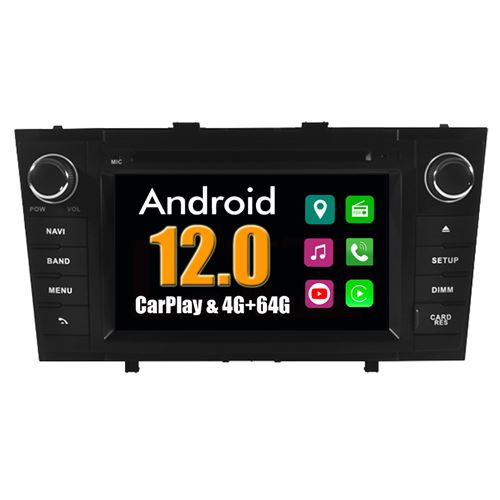 Autoradio CarPlay Multimédia RoverOne Android 4Go RAM 64Go ROM GPS pour Toyota Avensis 2009 - 2013 / Noir