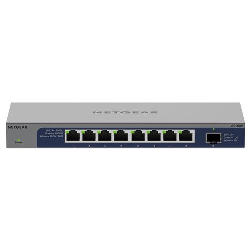 Netgear Gs108X - Commutateur - Non Géré - 8 X 10/100/1000 + 1 X Ethernet Sfp+ De 10Go (Liaison Montante) - De Bureau, Fixation Murale