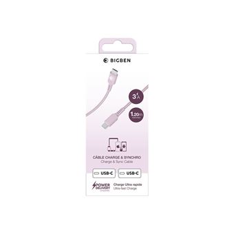 BIGBEN Connected - Câble USB - 24 pin USB-C (M) pour 24 pin USB-C (M) - 3 A - 1.2 m - USB Power Delivery (60W), plastique recyclé à 100 %, connecteurs réversibles - rose