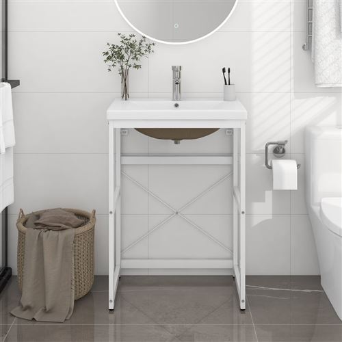 vidaXL Cadre de lavabo de salle de bain vasque à encastrer Blanc Fer