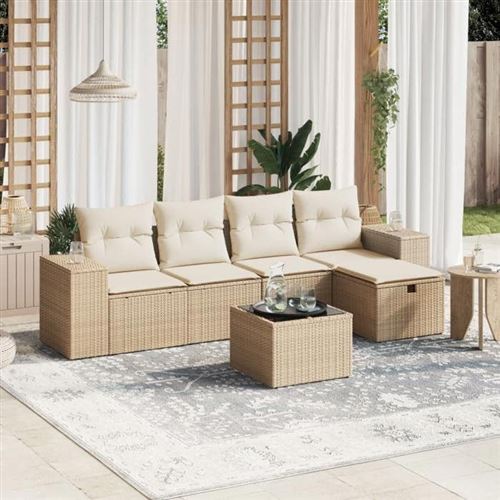 Non Communiqué Beige Vidaxl Salon De Jardin Modulable - Lot De 6 Pièces - Rotin