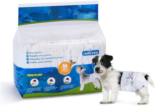 Comparer les prix de Couches jetables Nobleza pour chien Pack de 12 Taille M