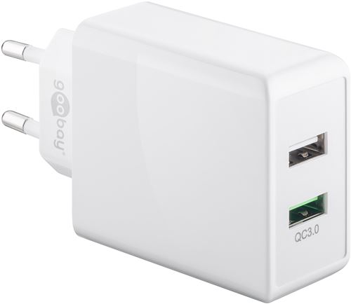 Double chargeur rapide USB QC3.0 28W Blanc