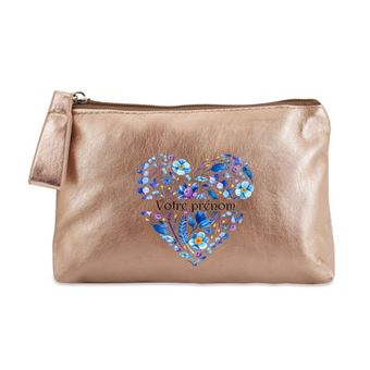 Trousse De Maquillage Jacquard Bleu Et Or - Coussue Main - Lining Coton - Fabriquée En France - Neuf
