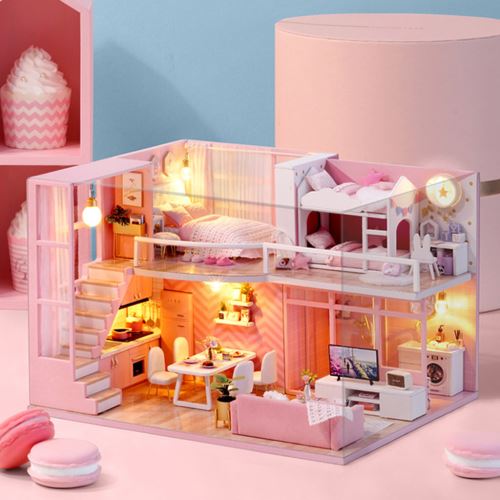 Maison miniature Bricolage 3D en bois Meubles LED Maison Puzzle décorez cadeaux Creative Pealer6329