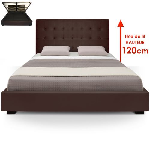 Lit Coffre Trevene + Sommier 180cm Marron
