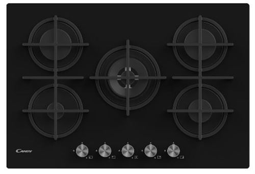 Candy CVG74WPB - Table de cuisson au gaz - 5 plaques de cuisson - Niche - largeur : 56 cm - profondeur : 48 cm - noir