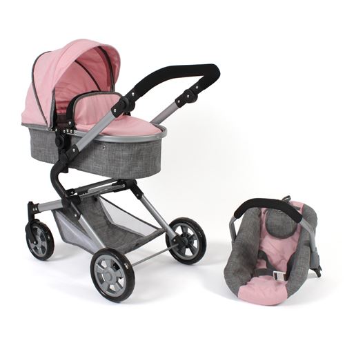 Poussette pour poupées combinée 3 en 1, Lia, anthracite - rose