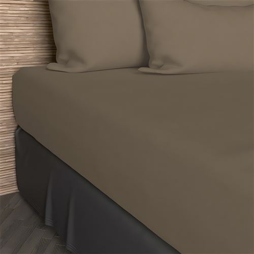 Drap housse 90x190 cm en coton 57 Fils SOLEIL D'OCRE taupe