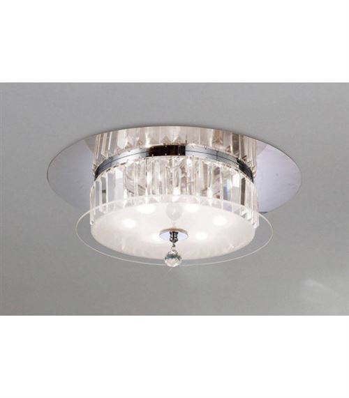 Plafonnier Tosca rond 6 Ampoules chrome poli/verre/cristal