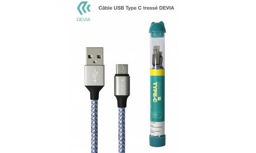 Câble USB Type-C Devia Bubble Fish 1M Nylon 2,4A Gris/Bleu
