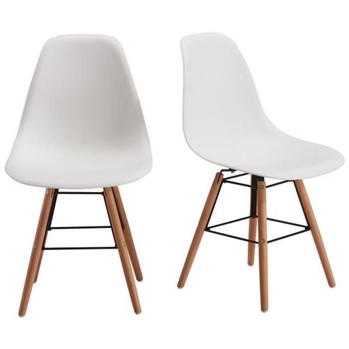 Rena Lot De 2 Chaises Salle A Manger - Blanc + Pieds Bois Hetre Massif - Scandinave - L 52 X P 46,5 Cm