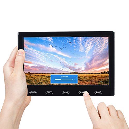 TOGUARD Écran 7 Pouces TFT LCD Écran Ultra-Mince Portable Moniteur Full HD 1024x600, Entrée AV/VGA/HDMI, avec Boutons Tactiles, Haut