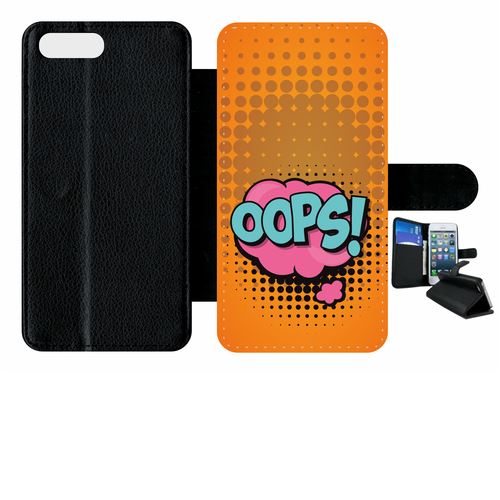 Etui My-Kase pour iPhone 7+ - oops fond orange - Simili-cuir Noir