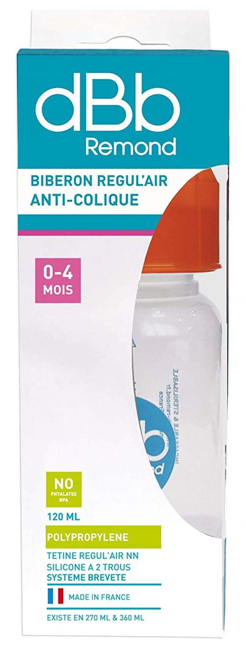 dBb Remond Régul'Air Biberon avec Tétine NN en Silicone Orange Translucide 120 ml