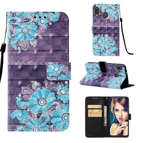 Etui en PU impression de motifs fleur bleue pour votre Samsung Galaxy M20