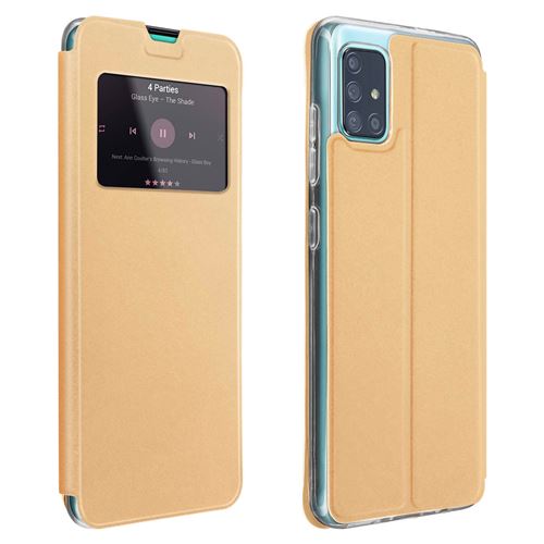 Avizar Housse pour Samsung Galaxy A51 Fenêtre Support Vidéo Or
