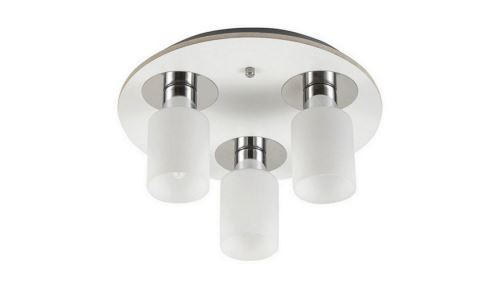HOMEMANIA Lampe de Plafond Atlas Plafonnier - Ronde - Murale - Blanc, Chrome en Bois, Verre, 35 x 35 x 17 cm, 3 x E14, Max 40W