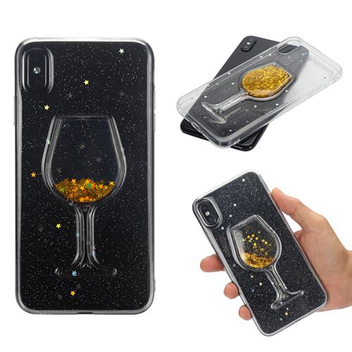 Coque en TPU Verre à vin scintillant dynamique et dynamique hybride époxydique or pour Apple iPhone XS Max 6.5 inch