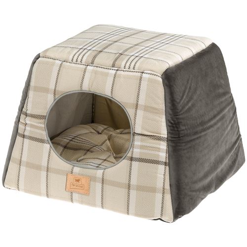 Meilleurs prix pour Ferplast Ferplast, maisonnette pour chats d'intérieur EDINBURGH, couchage avec coussin, lit pour chats, écossais, velours doux, lavable, 44x44x33, MARRON Marron