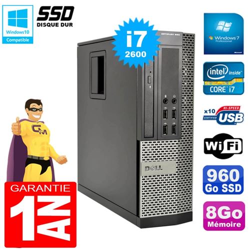 Pc dell 990 sff core i7-2600 ram 8go disque 960go ssd graveur wifi w7