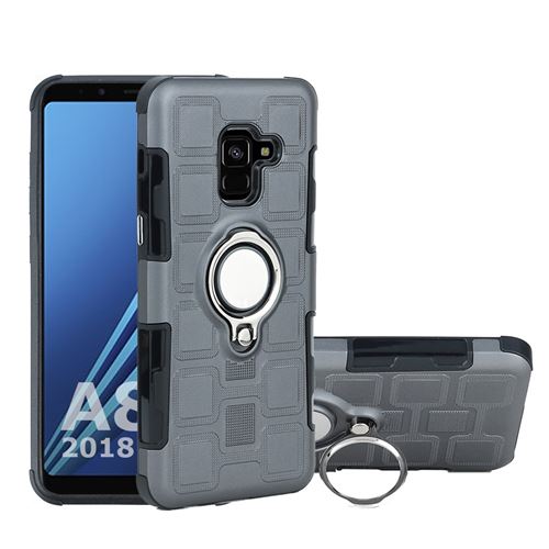 Coque en TPU hybride géométrique avec support voiture bague de montage gris pour votre Samsung Galaxy A8 (2018)