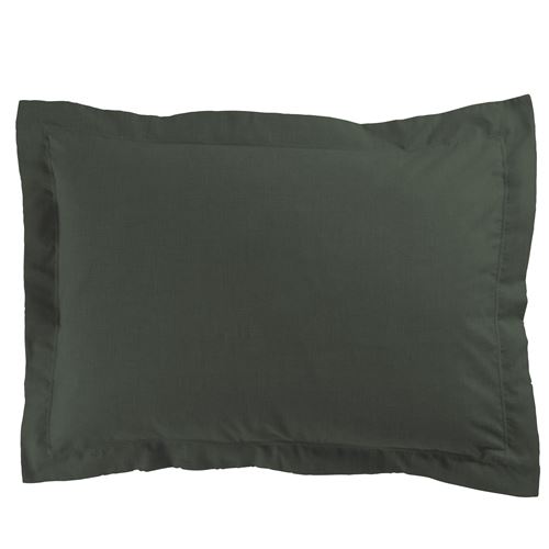 Taie d'oreiller volant plat 50x70 cm polycoton uni actually +point bourdon Kaki Douceur d'Intérieur