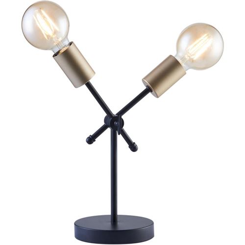 phoenix lampe a poser 2 bras - ø14 x h30 cm - métal - noir - ampoules led fournies (x2)