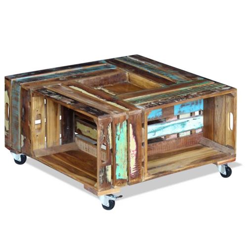 vidaXL Table basse 70 x 70 x 35 cm en bois de récupération massif
