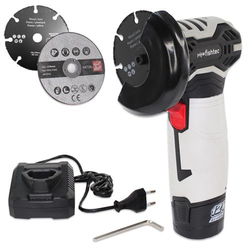 FISHTEC Mini Meuleuse d'Angle 35W Sans Fil - Ø 76 mm - 2 Disques inclus Métaux, Bois