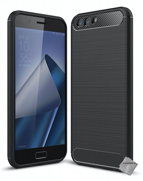 Housse etui coque silicone gel carbone pour Asus Zenfone 4 ZE554KL avec verre trempe - NOIR