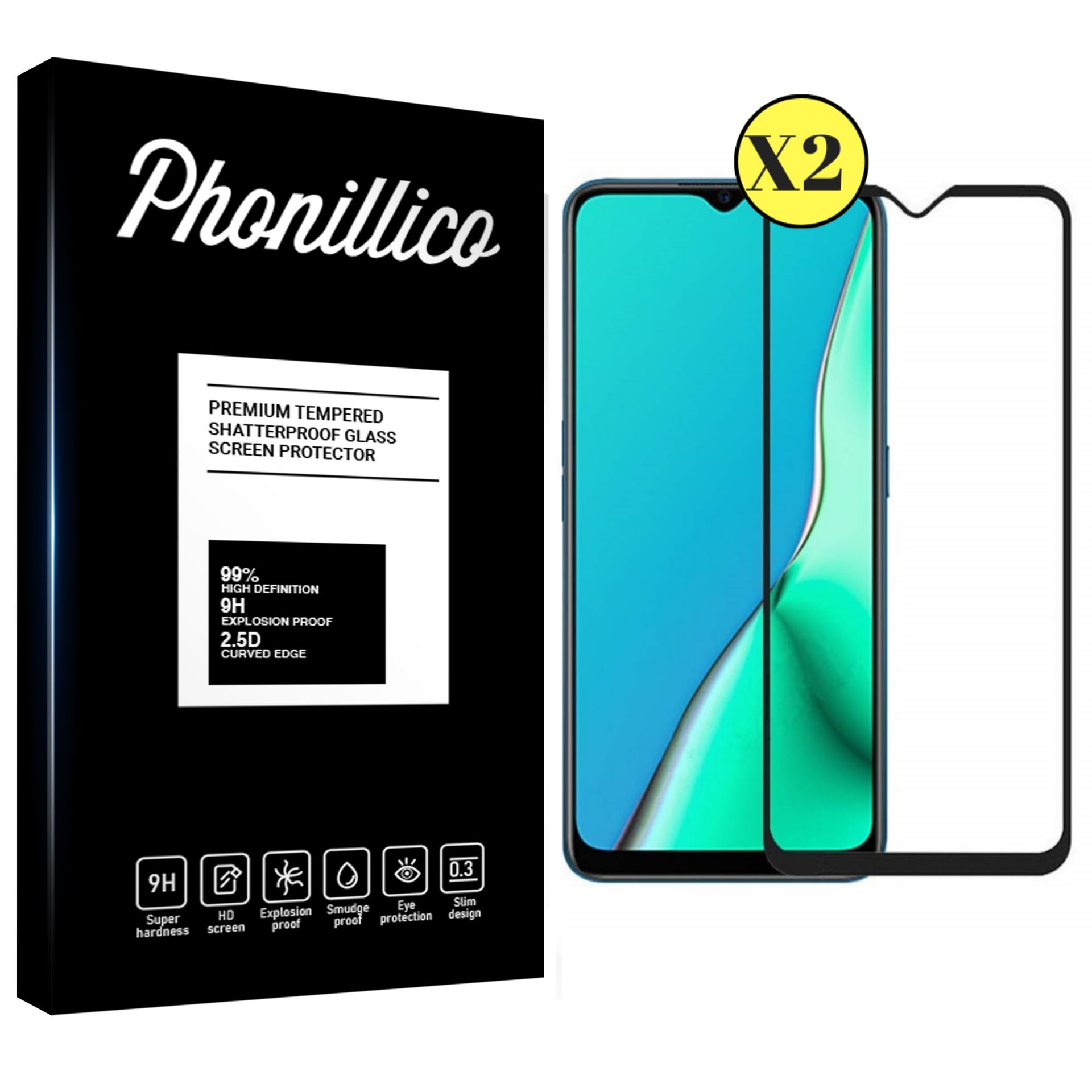 Verre Trempe pour OPPO RENO A9 2020 [Pack 2] Film Transparent Intgral Bord  Noir Vitre Protection Ecran [Phonillico]