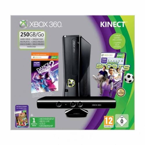 Console Xbox 360 Mate 250 Go Microsoft + Kinect + Dance Central 2 + Kinect Sports