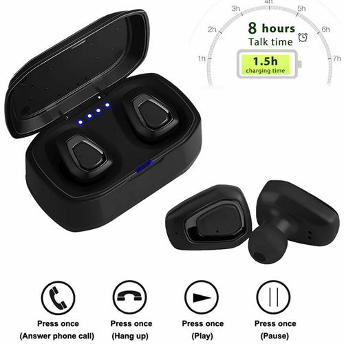 Qumox Ecouteurs sans fil bluetooth,Stéréo TWS Écouteurs Auriculaires avec Micro Intégré, 8 Heures Playtime Oreillette Bluetooth Sport