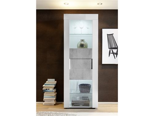 SUBLEEM Vitrine ARAGONA Blanc laqué brillant et Béton