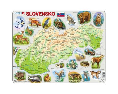 Puzzle 58 Pièces : Puzzle Cadre - Carte de la Slovaquie avec ses Animaux (en Slovaque), Larsen