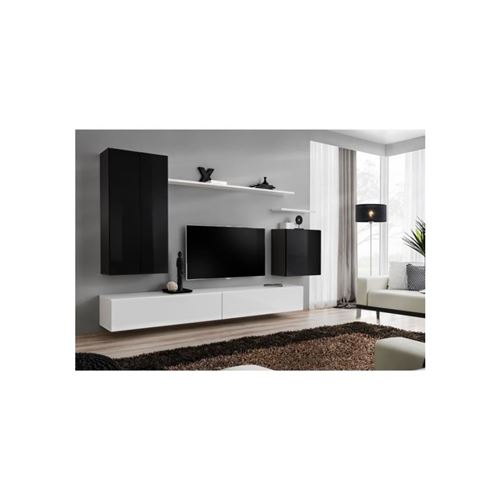 Ensemble meuble salon SWITCH II design, coloris blanc et noir brillant.