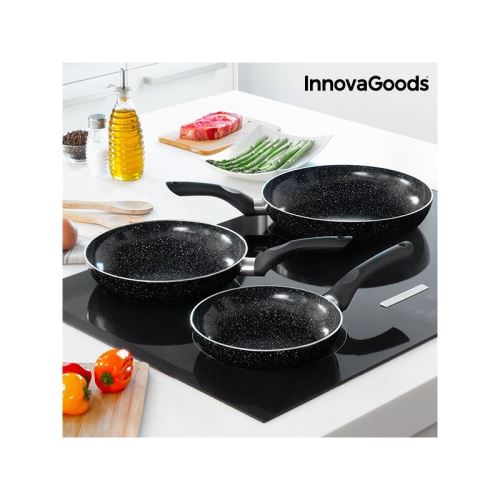 Ensemble de Poêles avec Revêtement Effet Pierre InnovaGoods (3 Pièces)