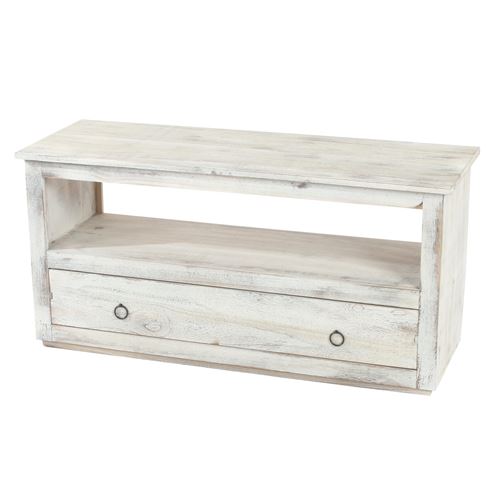 Support TV table TV lowboard étagère TV shabby look vintage blanc