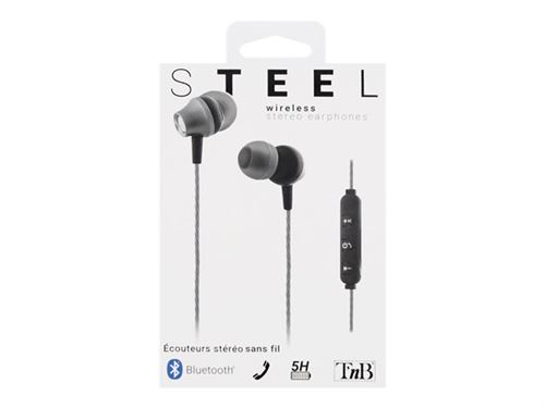 T'nB STEEL SERIES - In-ear hoofdtelefoons met micro - inwendig - Bluetooth - draadloos - grijs