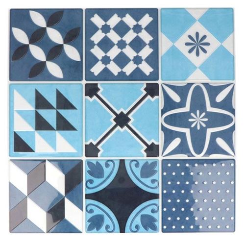 18 stickers carreaux de ciment Mosaïque azulejos 8 x 8 cm - Bleu lagon - Artemio