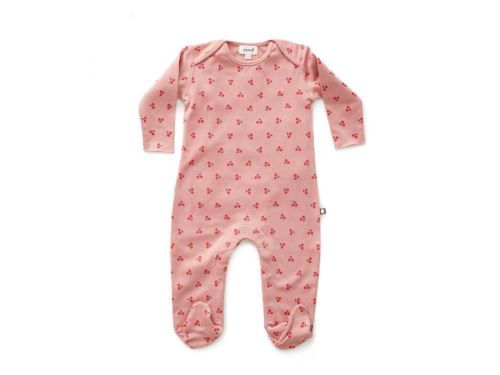 Oeuf Baby Clothes - Combinaison avec pieds cerises coton bio rose 6/9M