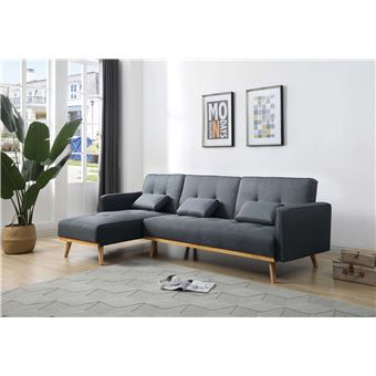 Finlande Canapé Dangle Réversible Convertible Style Scandinave Tissu Couleur Gris Foncé
