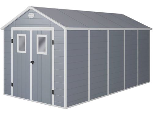 Abri de jardin résine texas - 10.99 m² - 456 x 242 x 239 cm - gris