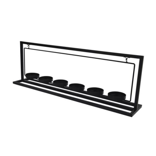 Porte-bougie en métal - 6 verres transparent - 56 x 11 x 19 cm - Noir