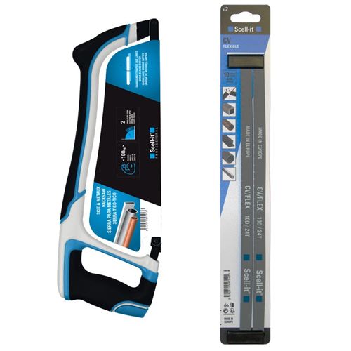 Scie à métaux Professionnelle SCELL IT + 3 lames Flexibles Coupe alu, tube PVC, bois.