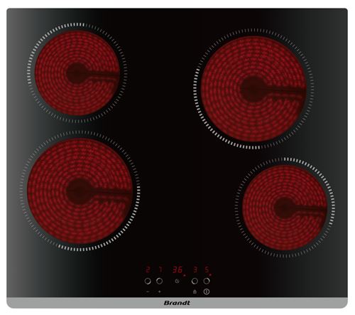 Brandt BPV6420B - Keramische kookplaat - 4 hobben - Niche - breedte: 56 cm - diepte: 49 cm - zwart - met afgeschuinde voorkant